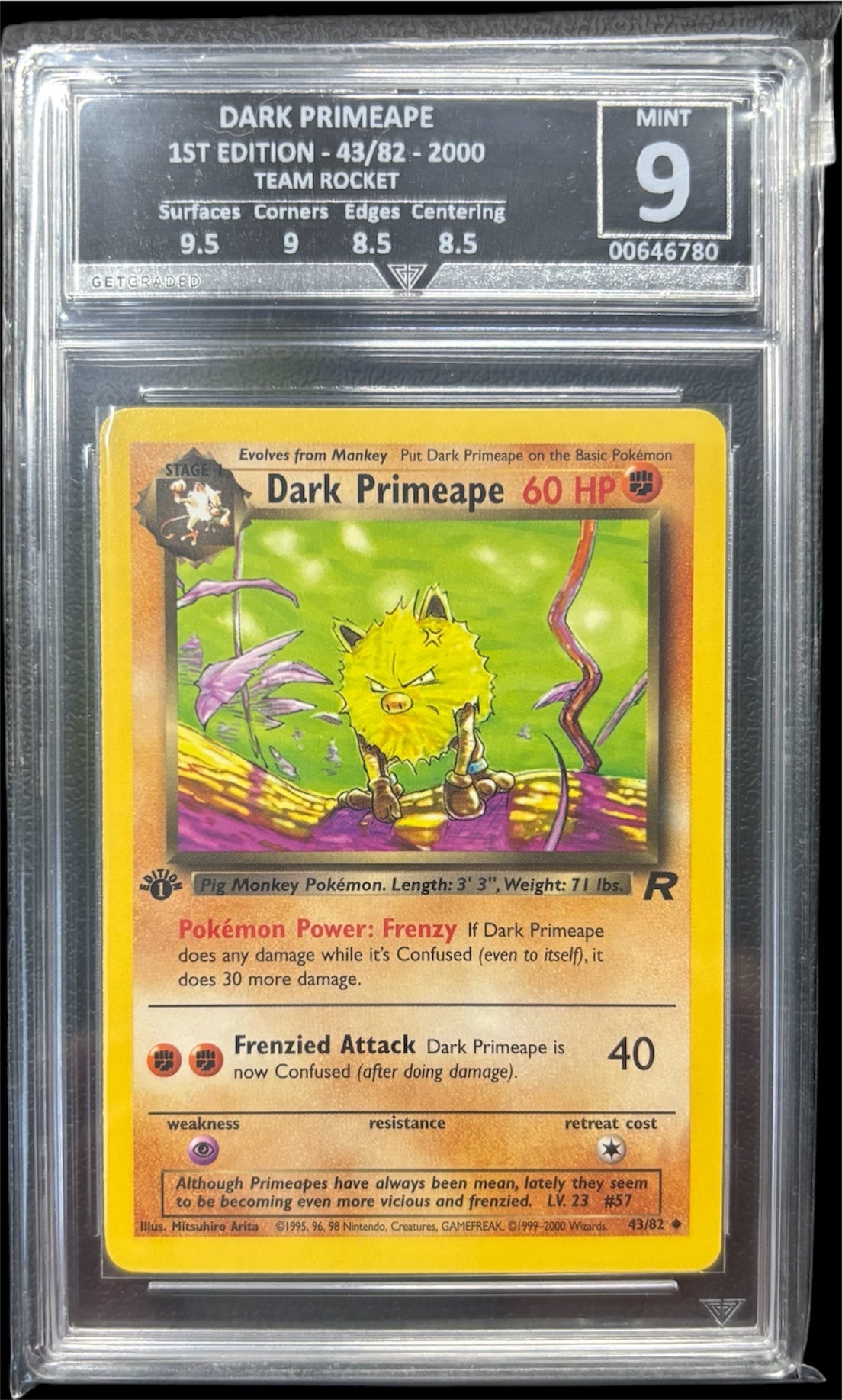 Pokémon DARK PRIMEAPE 1ST EDITION - 43/82 - 2000 TEAM ROCKET Get Graded 9 Mint
