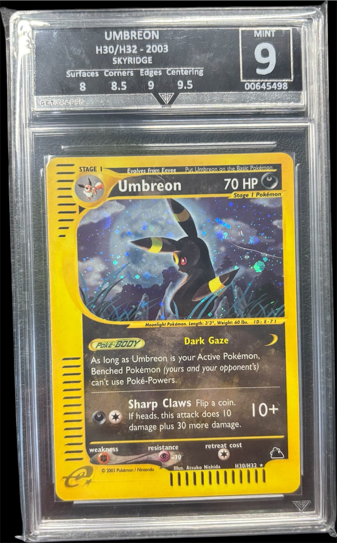 Pokémon UMBREON H30/H32 - 2003 SKYRIDGE Get Graded 9 Mint