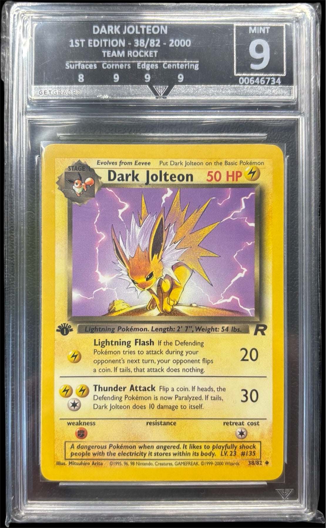 Pokémon DARK JOLTEON 1ST EDITION - 38/82 - 2000 TEAM ROCKET Get Graded 9 Mint