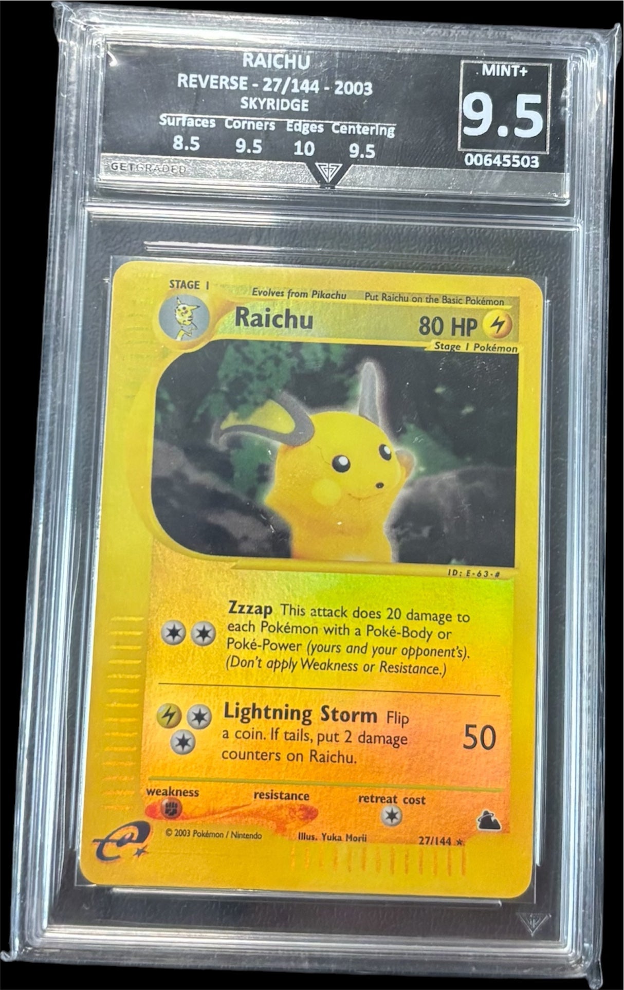 Pokémon RAICHU REVERSE - 27/144 - 2003 SKYRIDGE Get Graded 9.5 Mint +