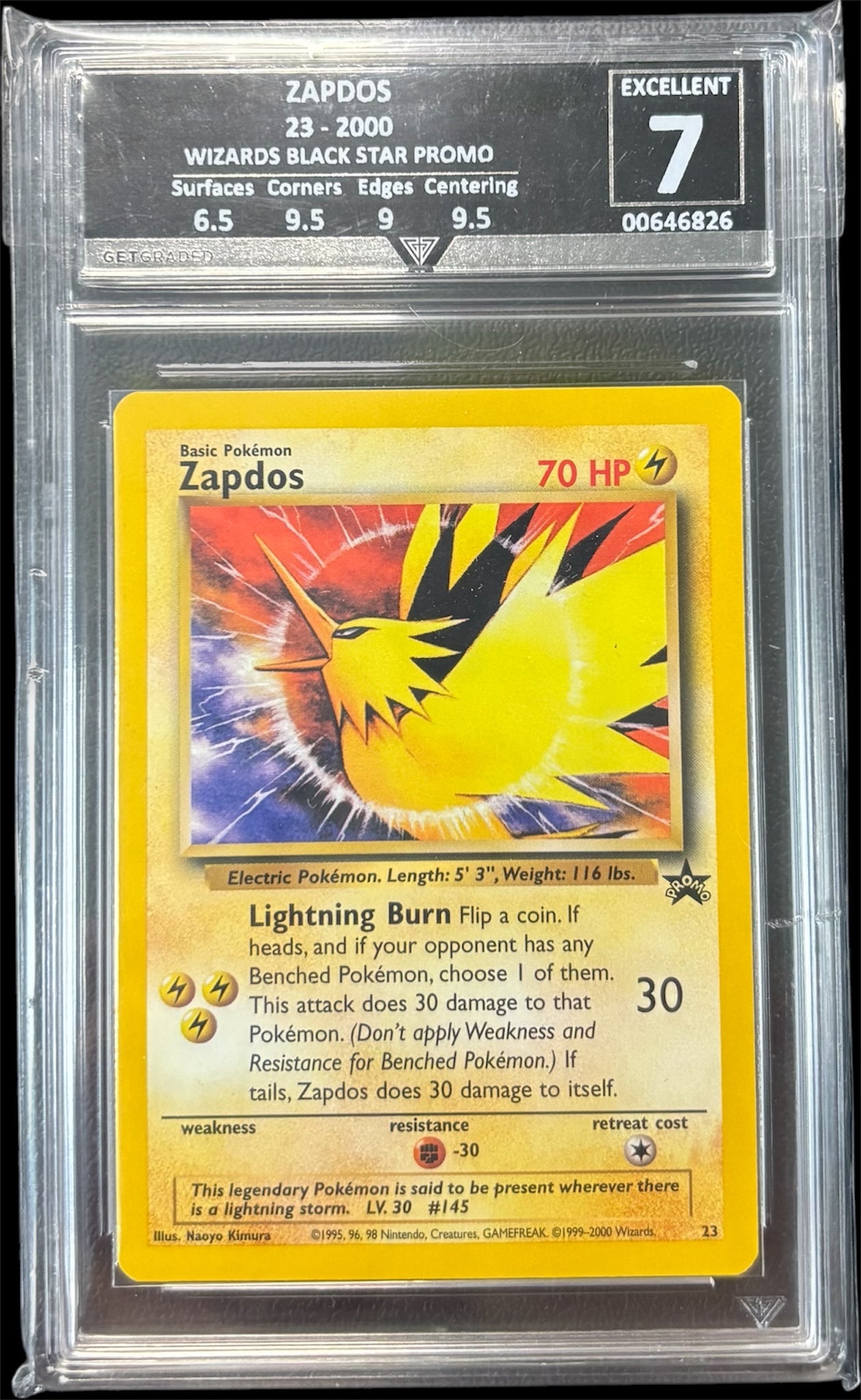 Pokémon ZAPDOS 23 - 2000 WIZARDS BLACK STAR PROMO Get Graded 7 Excellent
