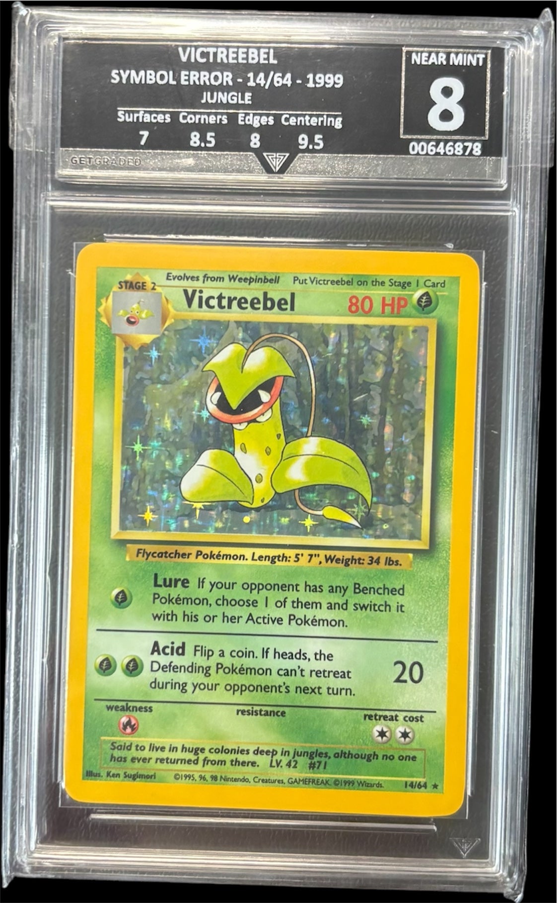 Pokémon VICTREEBEL SYMBOL ERROR - 14/64 - 1999 JUNGLE Get Graded 8 Near Mint