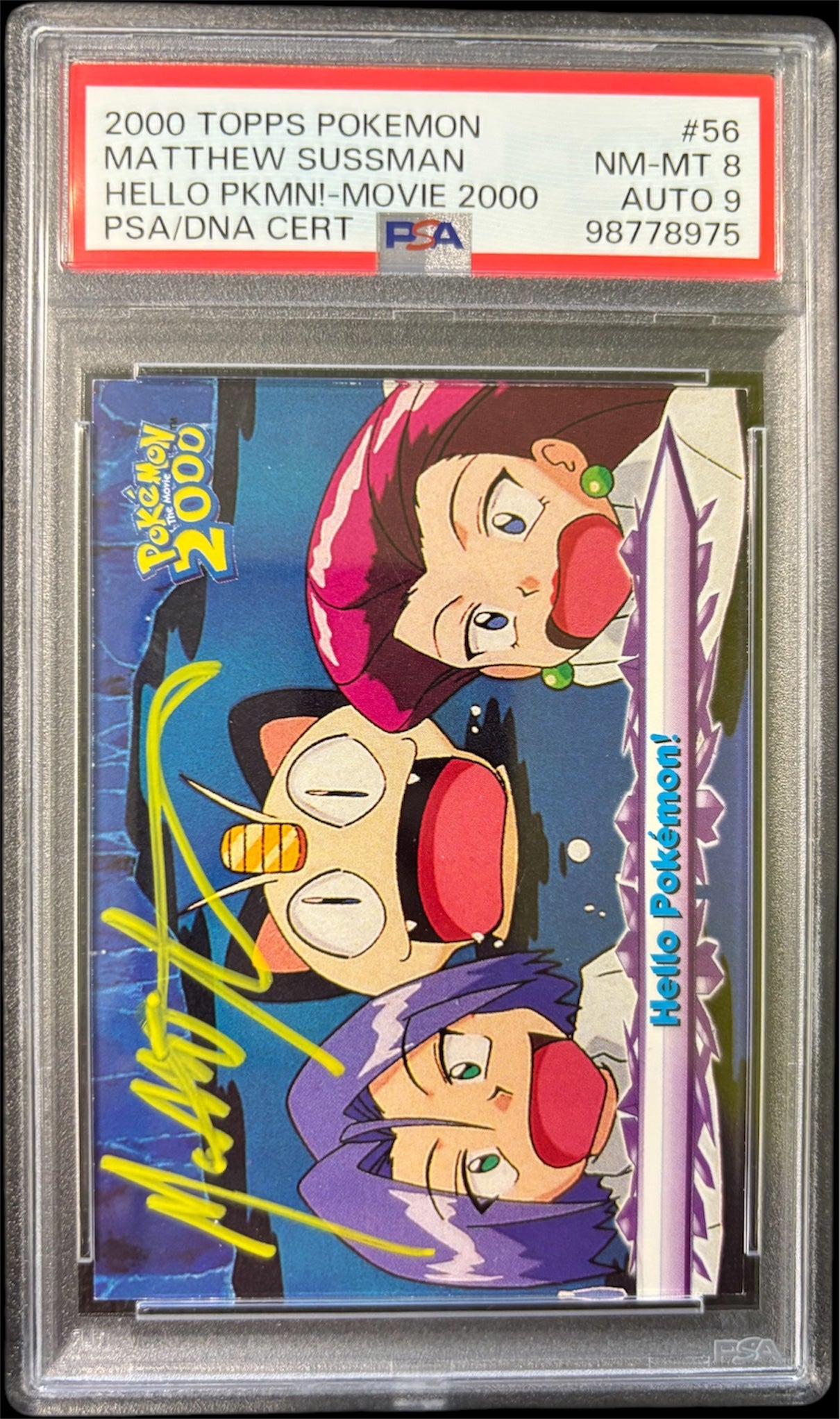 Pokémon Signed HELLO PKMN!-MOVIE 2000 Topps Card by Matthew Sussman PSA Auto 9 PSA Card 8