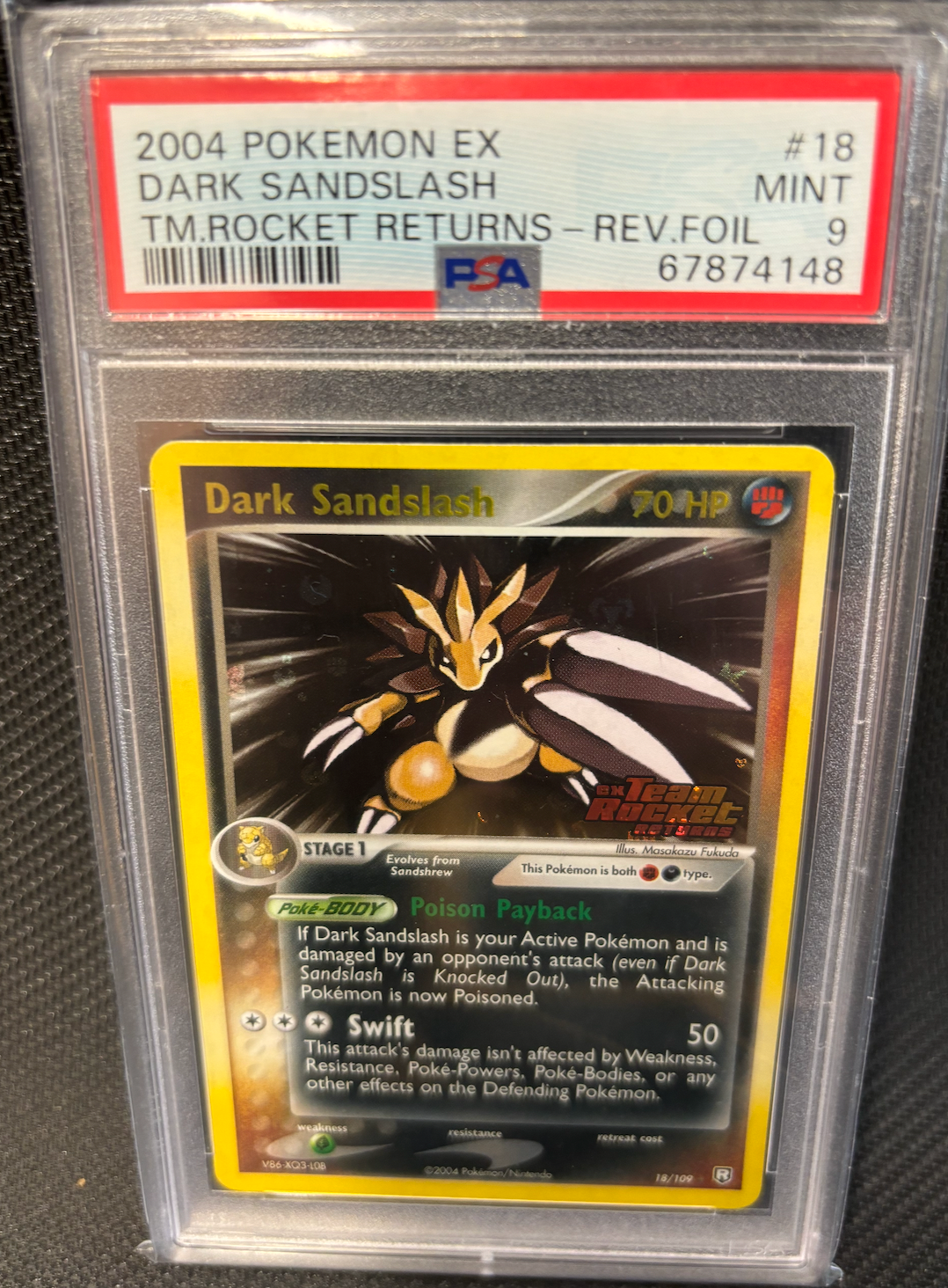 2004 POKEMON EX 18 DARK SANDSLASH Reverse Foil TEAM ROCKET RETURNS PSA 9