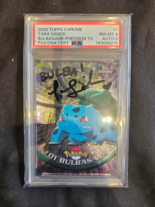 TOPPS CHROME BULBASAUR PSA 8 SIGNED AUTO