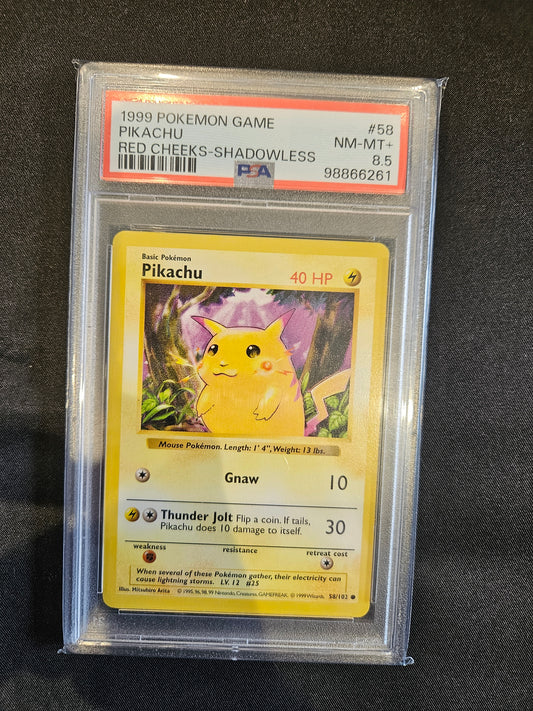 POKEMON BASE SET SHADOWLESS PIKACHU RED CHEEKS 58/102 PSA 8.5