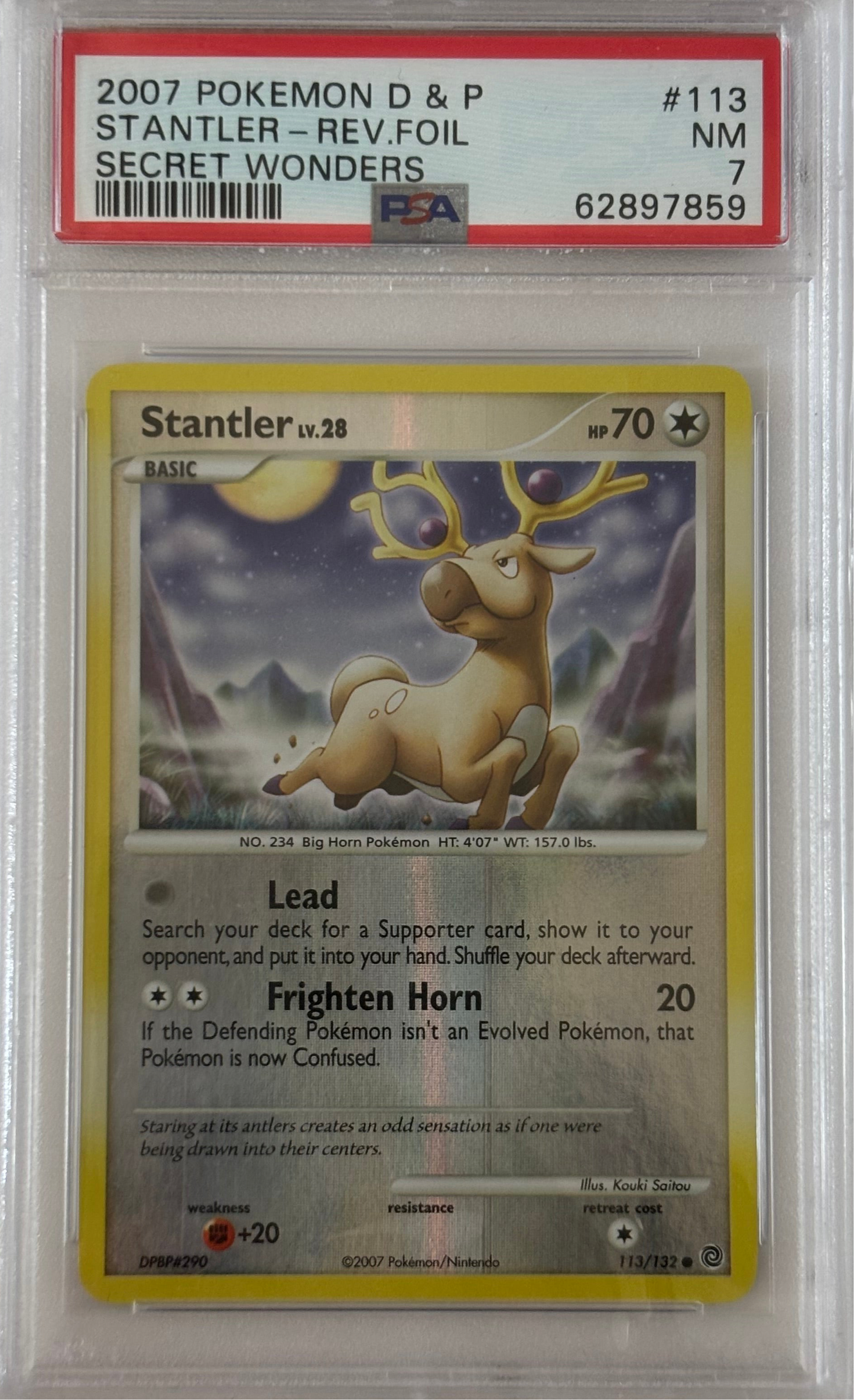 STANTLER - REV.FOIL #113 2007 POKEMON D & P SECRET WONDERS PSA 7 NM