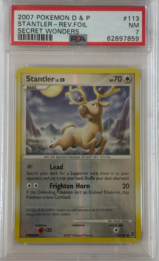 STANTLER - REV.FOIL #113 2007 POKEMON D & P SECRET WONDERS PSA 7 NM