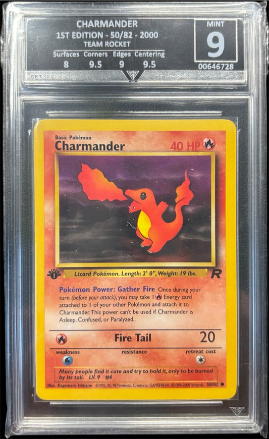 Pokémon CHARMANDER 1ST EDITION - 50/82 - 2000 TEAM ROCKET Get Graded 9 Mint