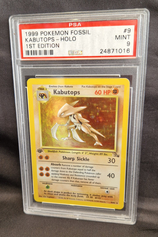 1999 POKEMON FOSSIL KABUTOPS HOLO 9/62 PSA 9 MINT 1ST EDITION