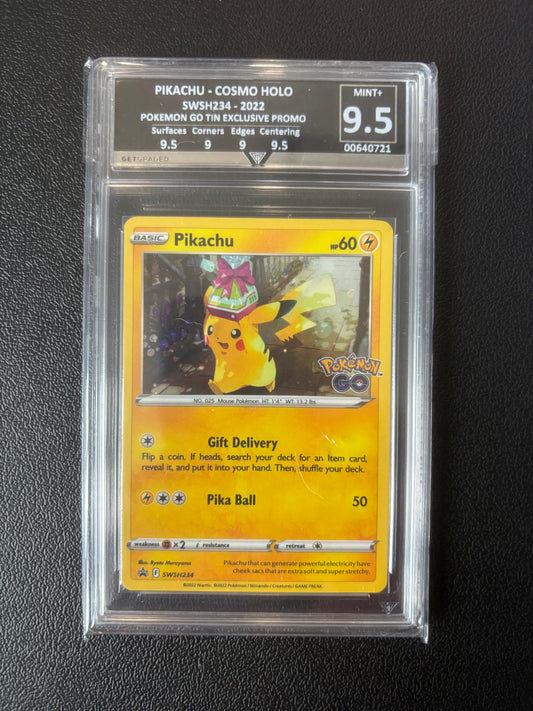 PIKACHU - COSMO HOLO SWSH234 - 2022 POKEMON GO TIN EXCLUSIVE PROMO Get Graded 9.5 Mint +