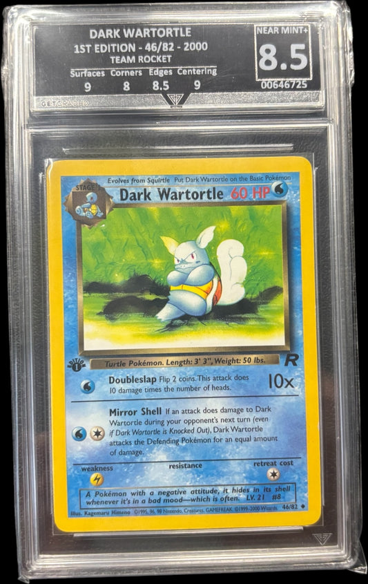 Pokémon DARK WARTORTLE 1ST EDITION - 46/82 - 2000 TEAM ROCKET Get Graded 8.5 Near Mint +