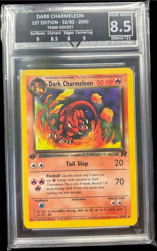 Pokémon DARK CHARMELEON 1ST EDITION - 32/82 - 2000 TEAM ROCKET Get Graded 8.5 Near Mint +