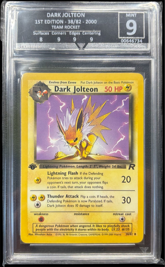 Pokémon DARK JOLTEON 1ST EDITION - 38/82 - 2000 TEAM ROCKET Get Graded 9 Mint