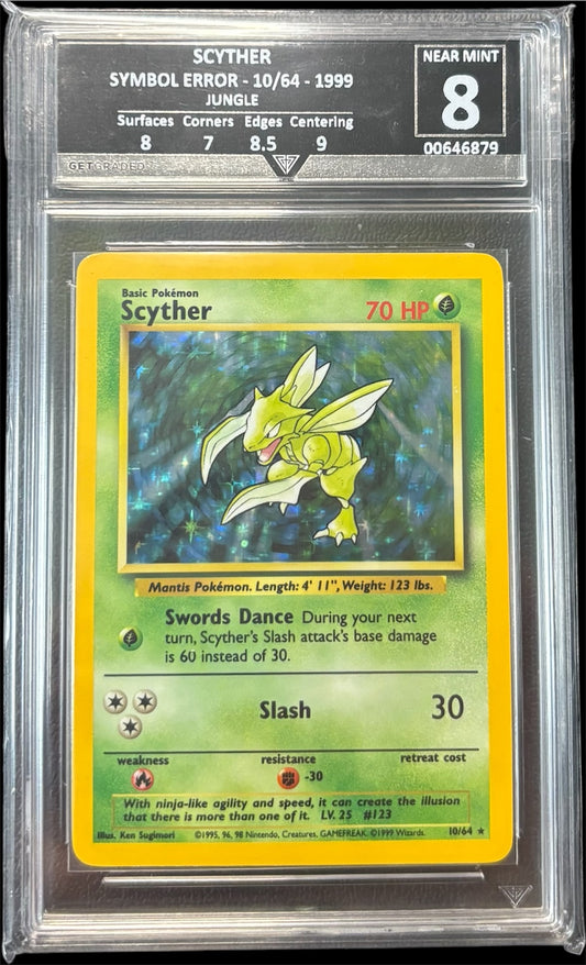 Pokémon SCYTHER SYMBOL ERROR - 10/64 - 1999 JUNGLE Get Graded 8 Near Mint