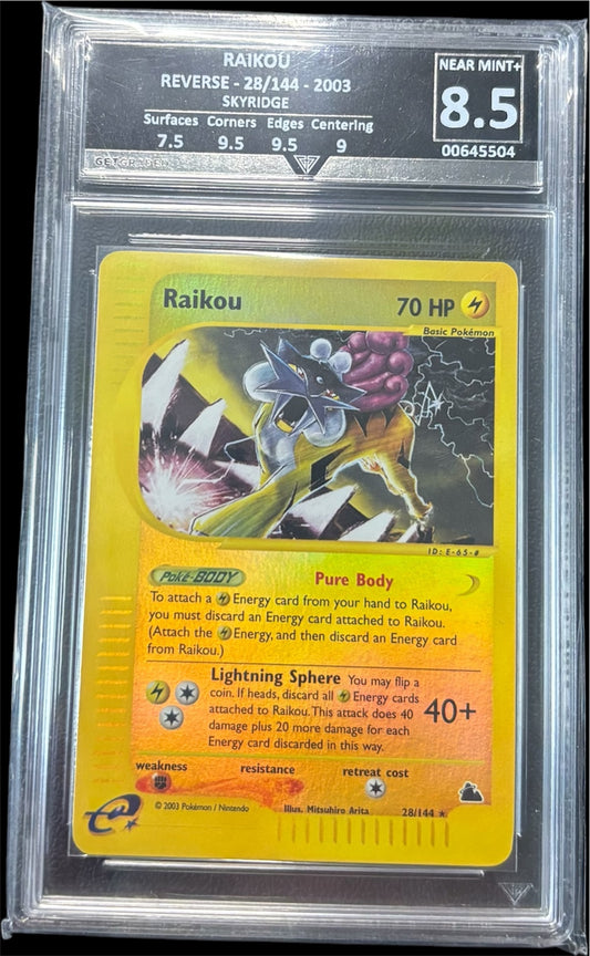 Pokémon RAIKOU REVERSE - 28/144 - 2003 SKYRIDGE Get Graded 8.5 Near Mint +