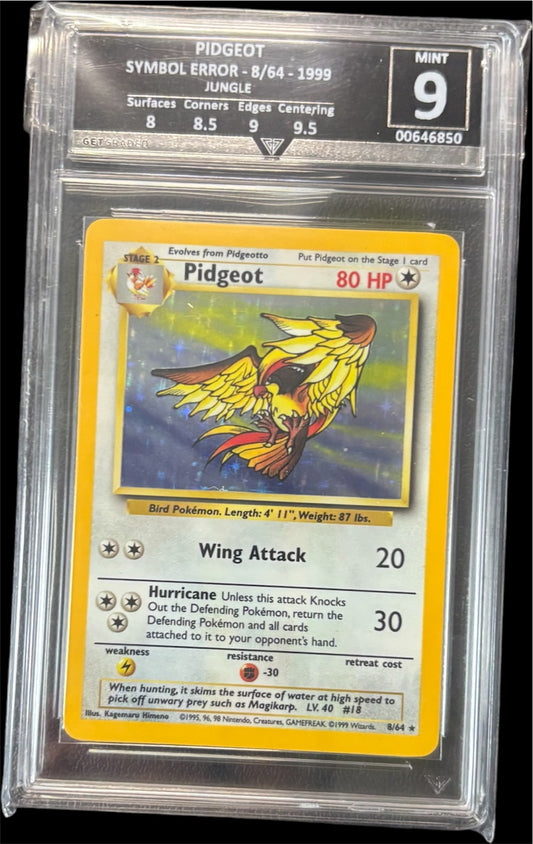 Pokémon PIDGEOT SYMBOL ERROR - 8/64 - 1999 JUNGLE Get Graded 9 Mint