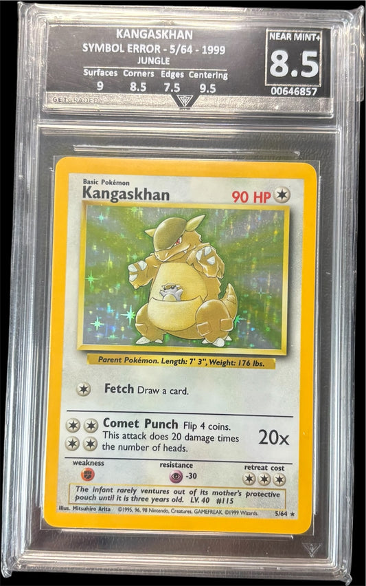 Pokémon KANGASKHAN SYMBOL ERROR - 5/64 - 1999 JUNGLE Get Graded 8.5 Near Mint +