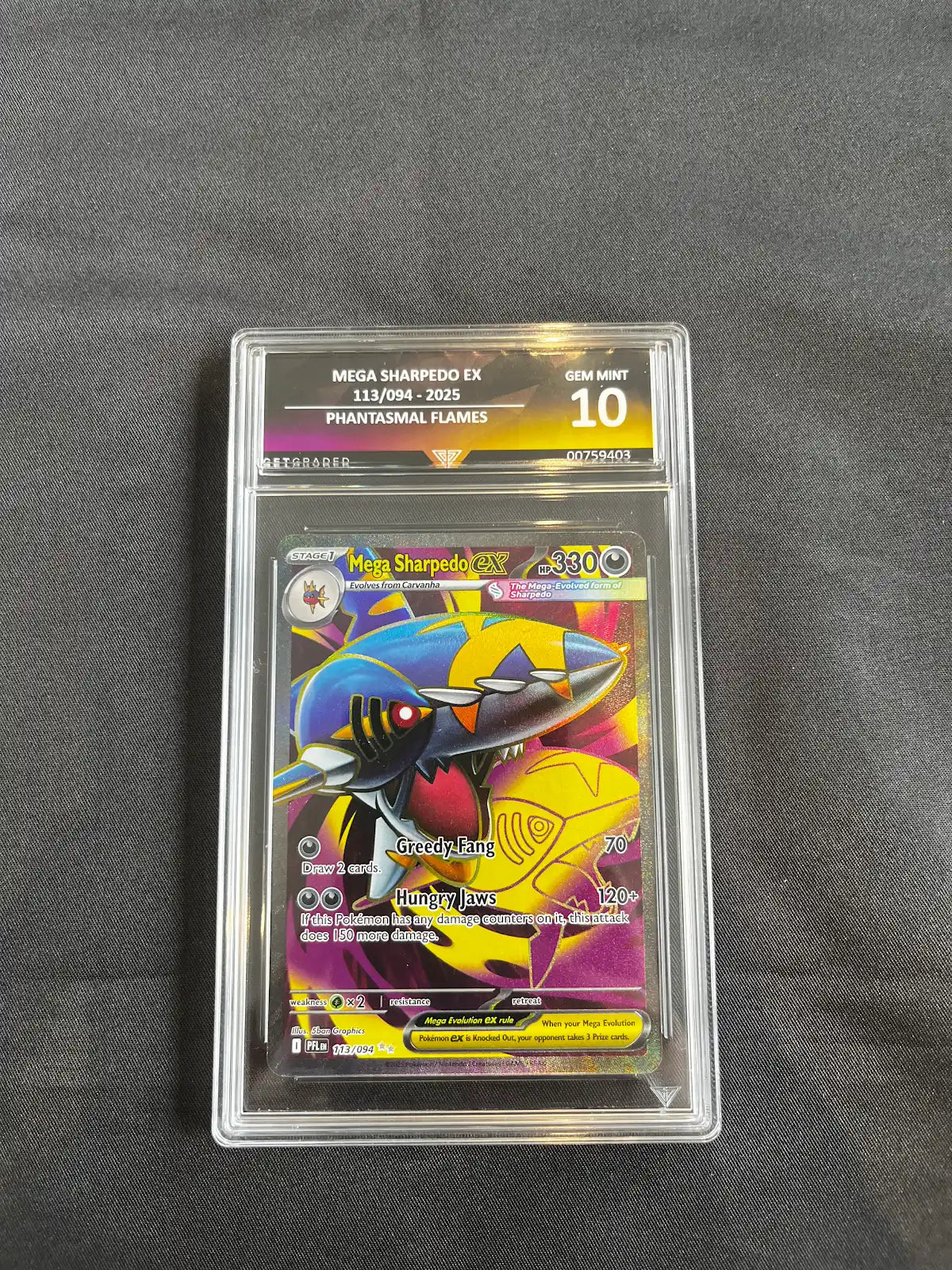 Mega Sharpedo EX 113/094 Phantasmal Flames Get Graded 10