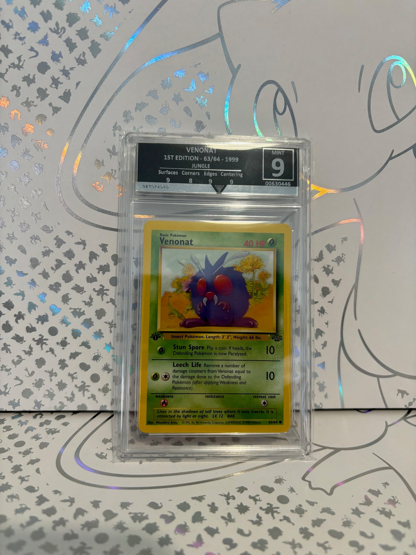 Venonat 1st Edition 63/64 Jungle Get Graded 9 Mint