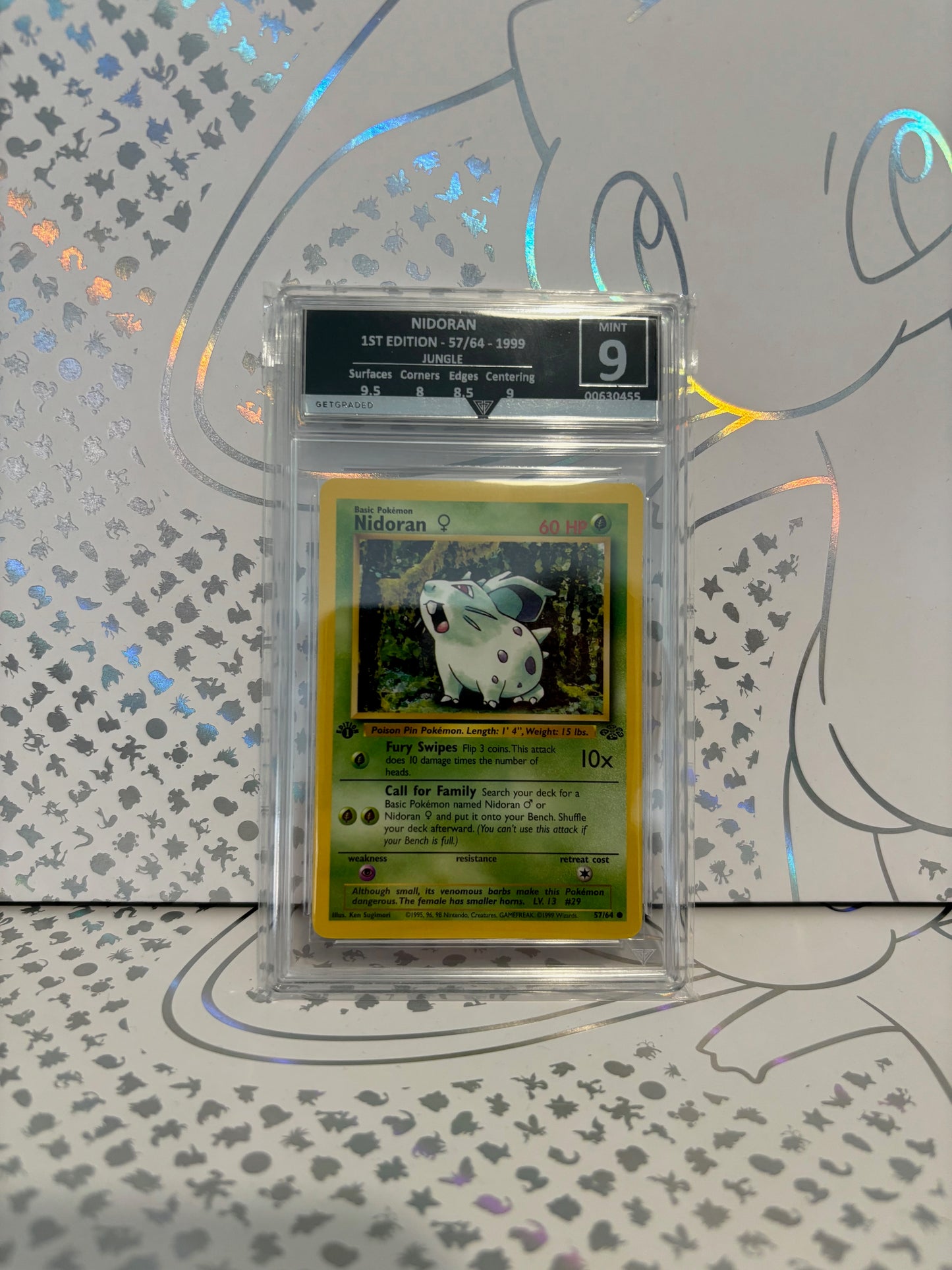 Nidoran 1st Edition 57/64 Jungle Get Graded 9 Mint