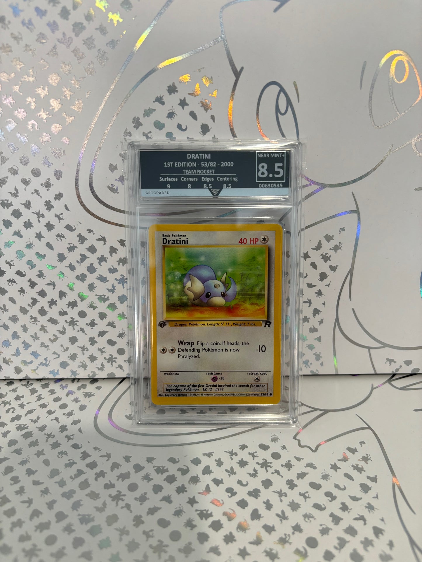 Dratini 1st Edition 53/82Team Rocket Get Graded 8.5 Near Mint +