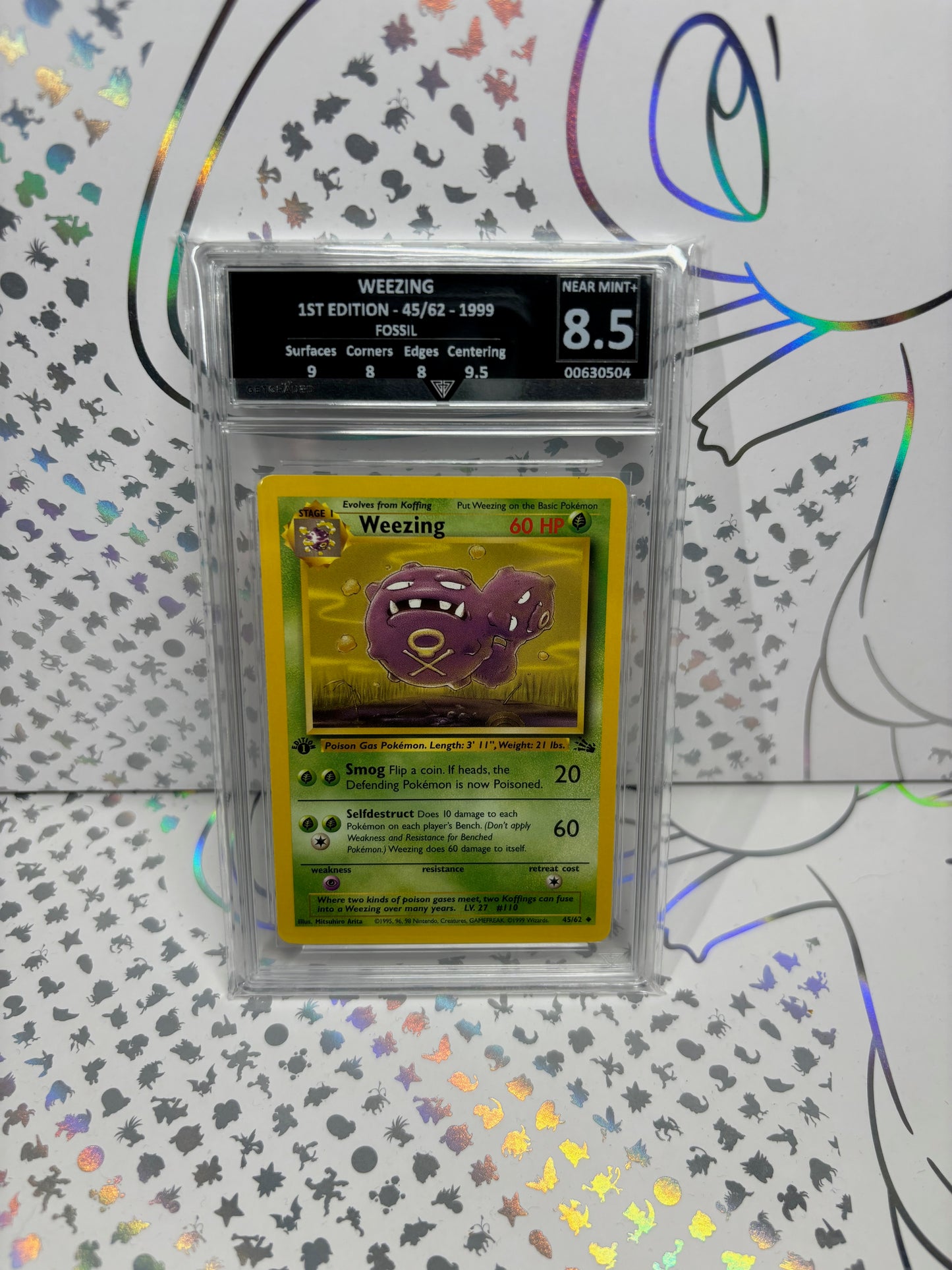 WEEZING 1ST EDITION 45/62 FOSSIL Get Graded 8.5 Near Mint +