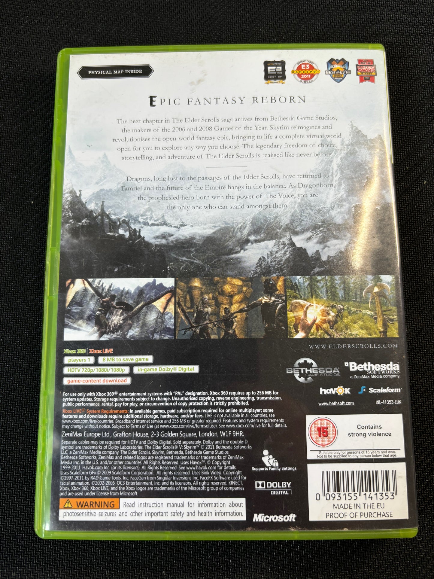 The Elder Scrolls Skyrim Xbox 360 With Manual No Map