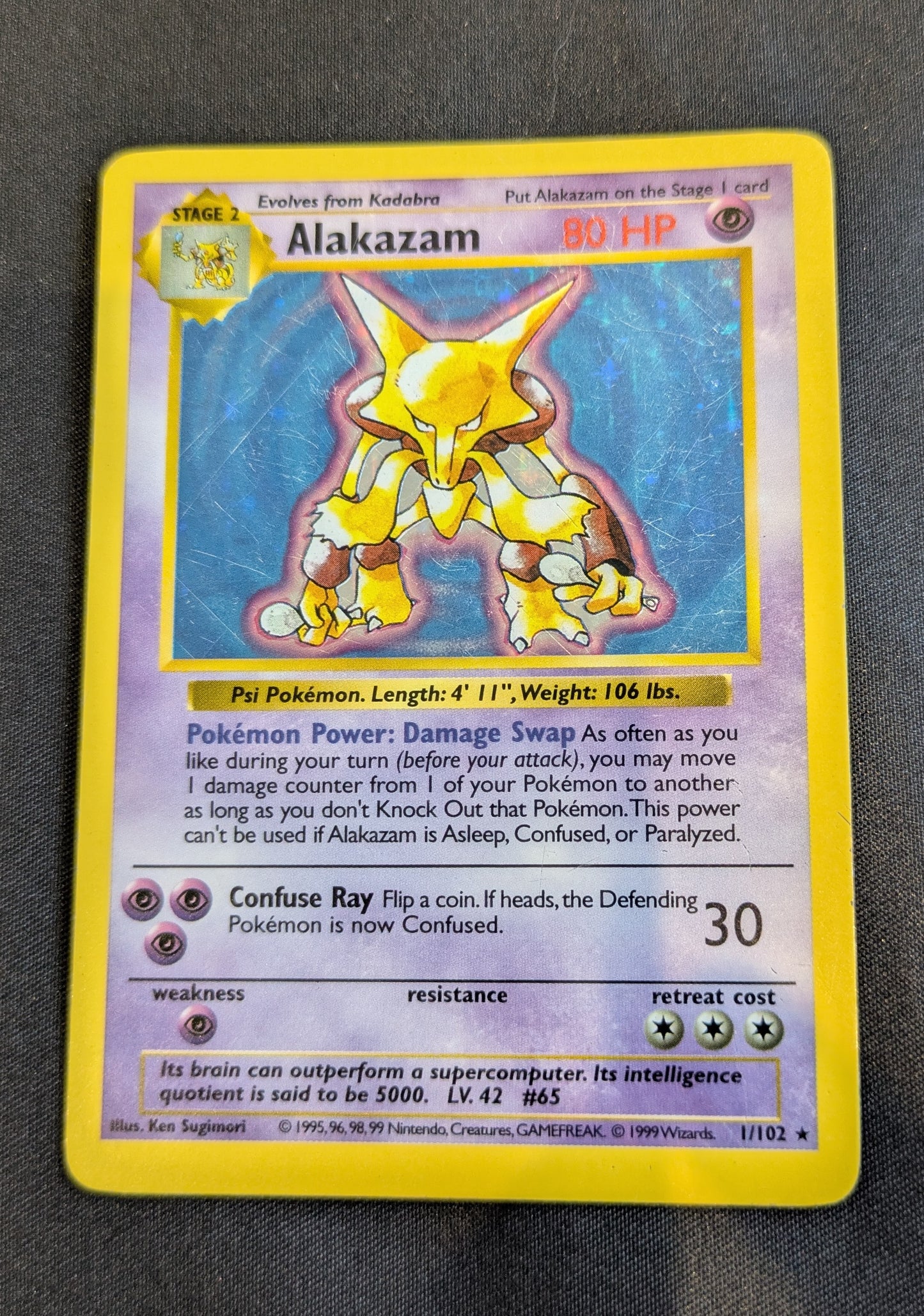 POKEMON 1/102 ALAKAZAM SHADOWLESS SINGLE