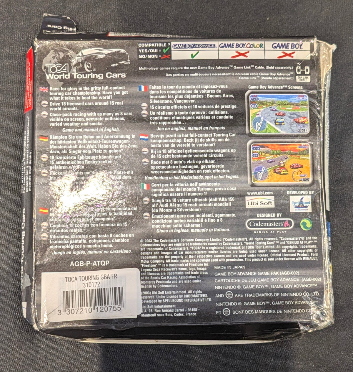 GAMEBOY ADVANCE GAME TOCA WORLD TOURING CARS BOXED