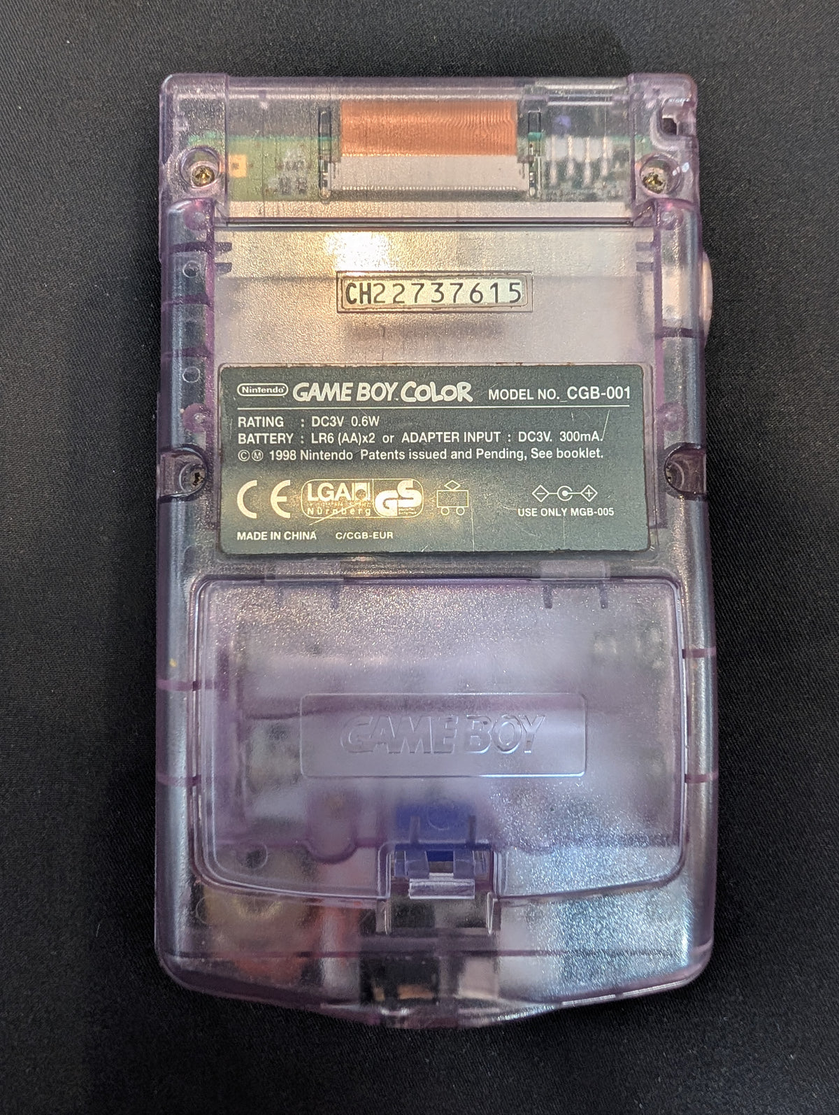NINTENDO GAME BOY COLOR (MODEL CGB-001) CLEAR PURPLE